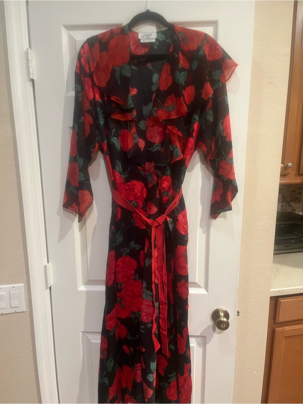 Valentino Intimo Saks Fifth Avenue Black Robe with Red Floral Print